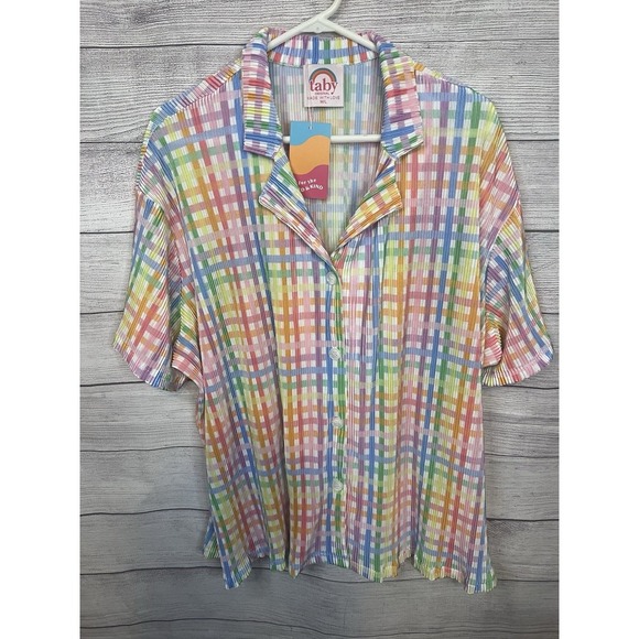 Taby Tops - NWT Taby Rainbow Pastel Gingham Plaid Shirt Size M/L